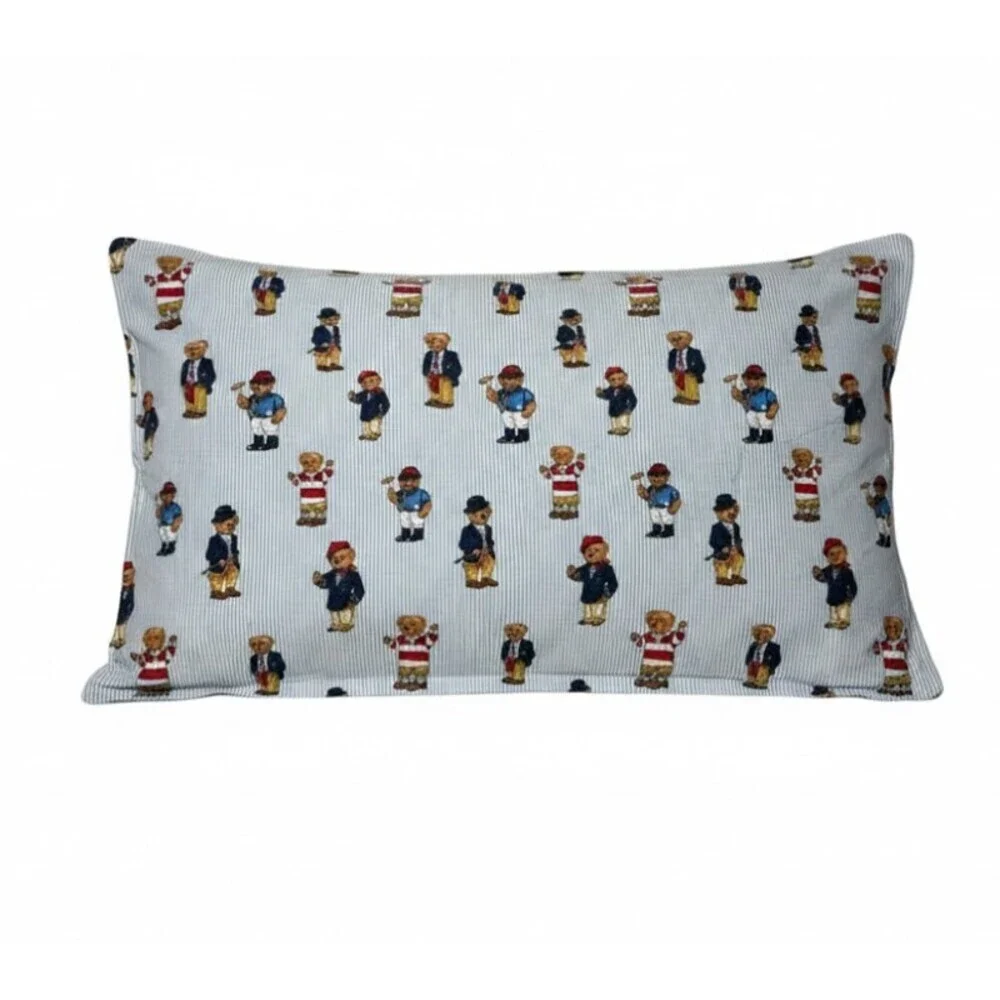 Polo Ralph Lauren Teddy Bear Pillow Sham Case King Sham Stripe Blue Cotton
